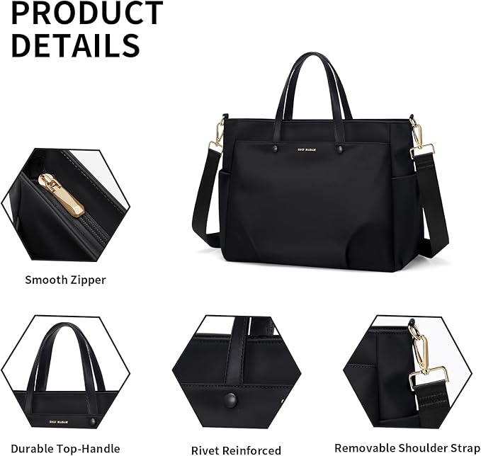 Laptop Shoulder Bag 14 Inch, Computer Shoulder Bag Large Work Tote Bag for Women, Laptop Carrying Case Stylish Handbag for Business Travel (Black)