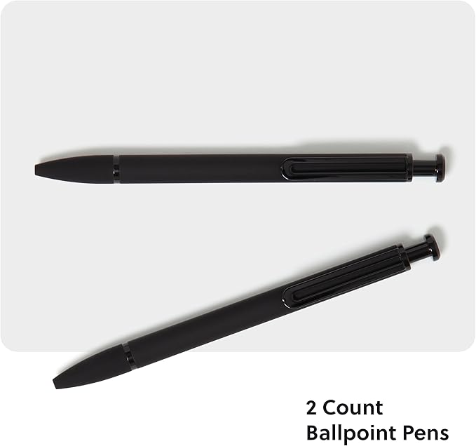 U Brands Midnight Monterey Ballpoint Pens, Set of 2, Black Soft Touch, Painted Black Details, Bold (1.0 mm) Point, Black Ink