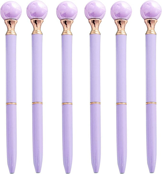 6 Pieces False Pearl Decoration Twist Metal Ballpoint Pen Ball Pen 1.0 MM Black Ink