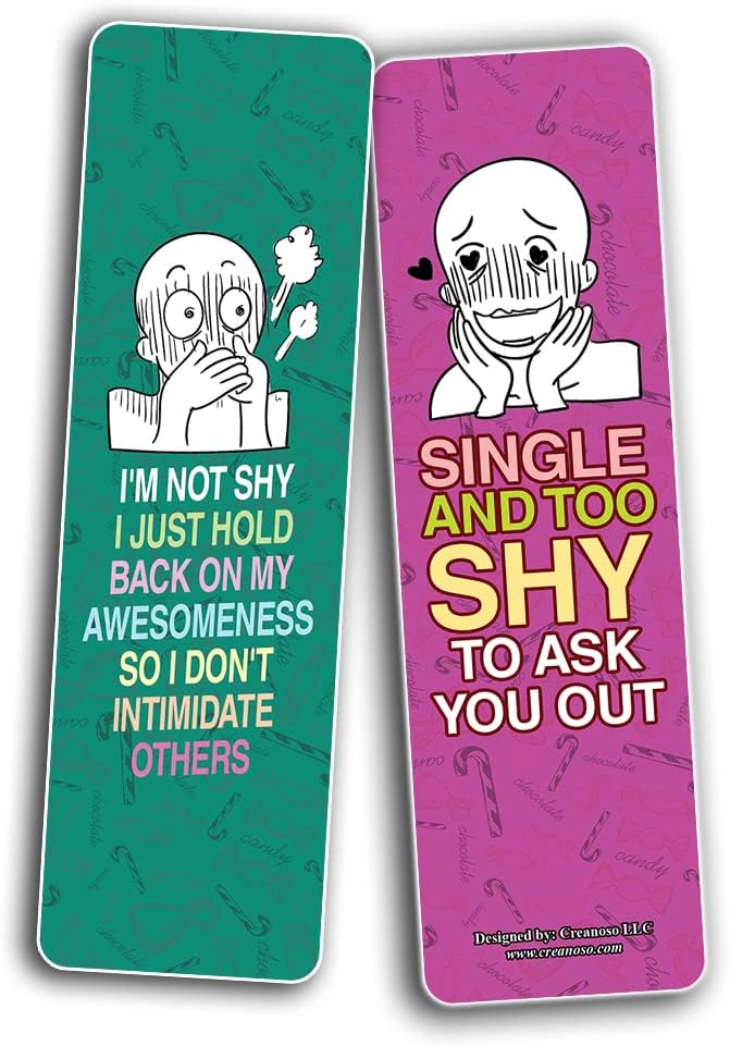 Creanoso Funny Shy Bookmarks (2-Sets X 6 Cards – Daily Inspirational Card Set – Interesting Book Page Clippers – Great Gifts for Adults and Teens