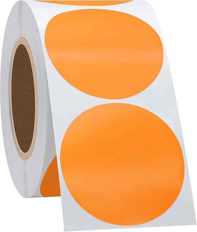 Hybsk 2 inch Circle Color Direct Thermal Stickers Shipping Labels for Barcodes,Name Tag,DIY Logo Design,QR Code,Inventory– Compatible with Zebra,Rollo,Munbyn,and More-750 pcs (2 inch,Orange)