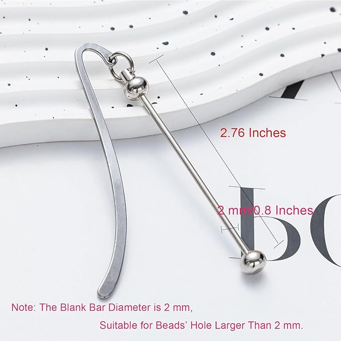 20 Pack Beadable Bookmarks with Bar Bulk Metal DIY Blank Bookmark for Beads Jewelry Pendants Charms Modern Beading Book Make Marks Craft for Book Lovers Office Supplies (Silver)
