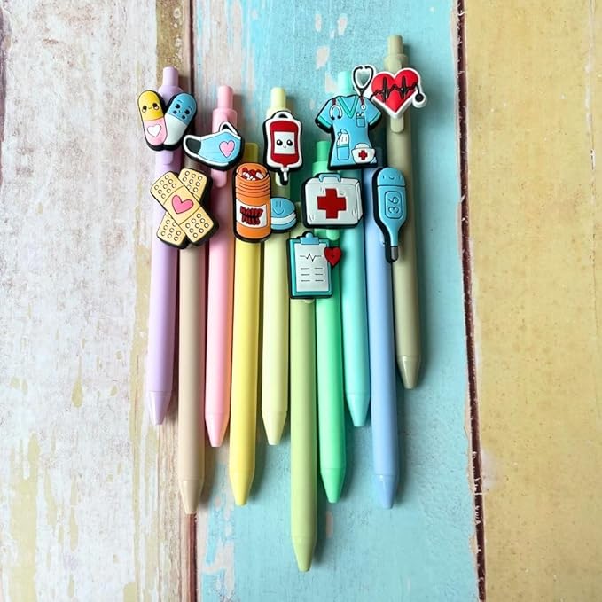 YJ PREMIUMS 10-Pack of Cute Nursing Pens with Heart, Syringe Designs in Black Ink - Versatile Writing Instruments for Nurses, Medical Assistants, Students (Medical)