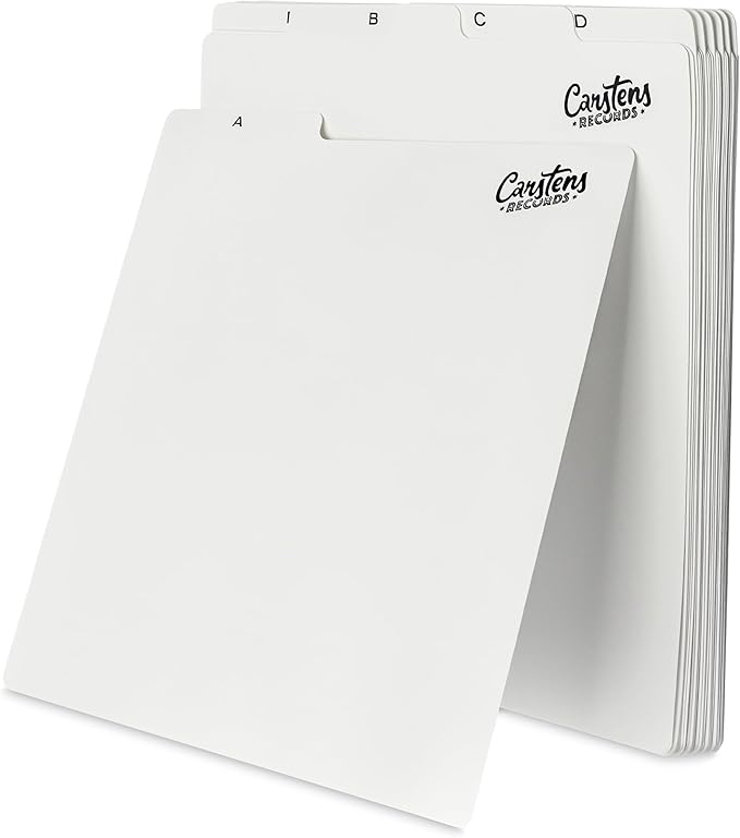 Heavy Duty Vinyl Record Dividers A-Z| 12" Record Dividers with Tabs | Pack of 26 Record Alphabet Dividers | White | Made in The USA | Vinyl Record Organizer Tabs for Top Browsing