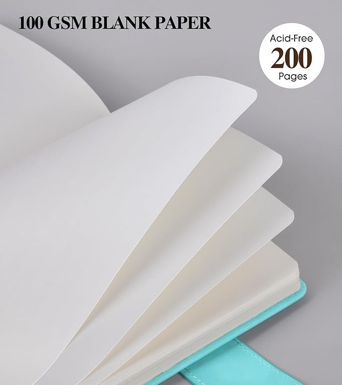 Blank Journal Notebook, A5 Hardcover Leather Sketchbook with 200 Pages Thick Blank Paper for Men Women, Unlined Drawing & Writing Journal, 5.9" x 8.4" Plain Notebook (blue)