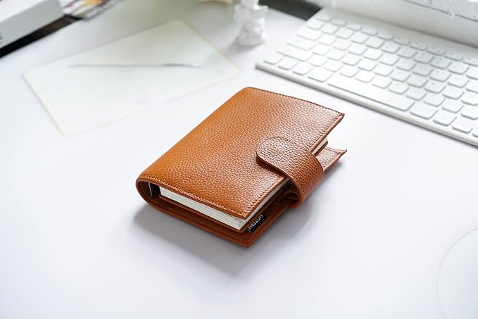 Moterm Pocket Regular Rings Planner - Genuine Leather Binder Organizer (Pebble-Burnt Orange, 19mm Ring)