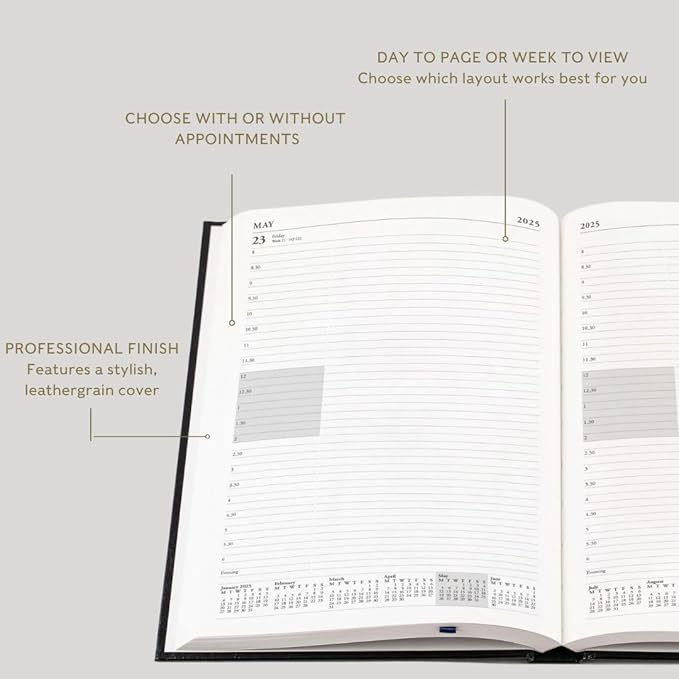 Collins Essential 2025 Business Diary - A5 Day to a Page Planner with Faux Leather Hardback Cover - Maroon - ESSA51.78-25