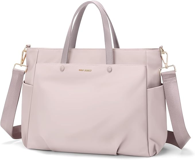 Laptop Shoulder Bag 14 Inch, Computer Shoulder Bag Large Work Tote Bag for Women, Laptop Carrying Case Stylish Handbag for Business Travel (Pinkish Grey)