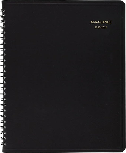 AT-A-GLANCE 2023-2024 Academic Planner, Monthly Appointment Book, 7" x 8-3/4", Medium, Pocket, Flexible Cover, Black (7012705)