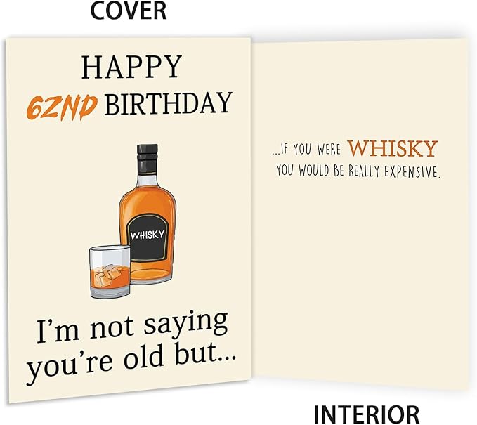 Funny 62nd Birthday Card, Best 62nd Birthday Gifts for Women Men, Happy 62nd Birthday Decorations for Woman Man, Whiskey 62 Year Old Bday Decor Card