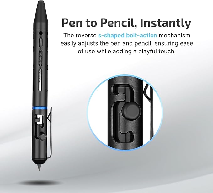 OLIGHT O'Pen Mini 2 Ballpoint Pen and Pencil in One, Replaceable EDC Refill and Pencil Tip, Smooth Writing, for Office, Working, Writing (Black)