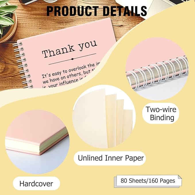 Thank You Pink Hardcover 160 Pages Spiral Notebooks, Funny Thank You Gifts for Women Men Coworkers Leader Mentor, Appreciation Gifts for Employees, Thanksgiving Gifts for Colleagues Leaders