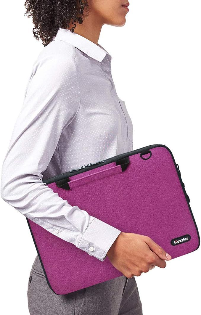 iCozzier 15-15.6 Inch Handle Laptop Briefcase Shoulder Bag Electronic Accessories Organizer Messenger Carrying Case Laptop Sleeve Protective Bag with Shoulder&Luggage Strap - Rose