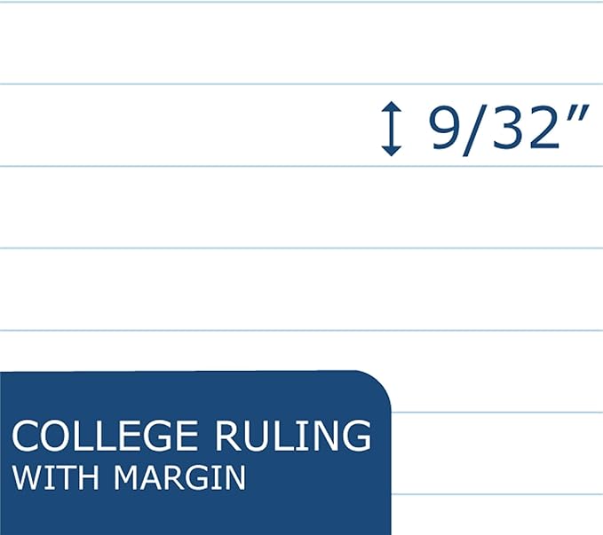 Roaring Spring Case of 48 of Landscape Note Pads, 11"x9.5", 40 sheets of Heavyweight 20# Recycled White Paper, College Ruled W/Margin, Micro-Perforated