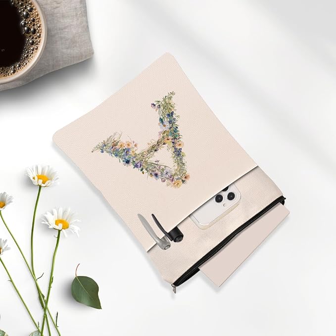 Monogrammed Book Sleeve Floral A Initial Book Pouch Book Accessories Book Lovers Gifts Waterproof Book Cover Book Protector Bookish Gifts Personalized Gifts for Women Girls Readers Bride Sister