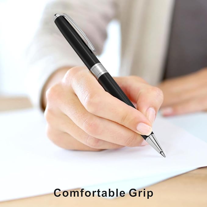 Cambond Black Pens Ballpoint Pens - Nice Pens Office Pens for Gift Business Men Police Flight Attendants Retractable Smooth Writing 1.0 mm Medium Point, 3 Pens with 3 Extra Refills (Black)