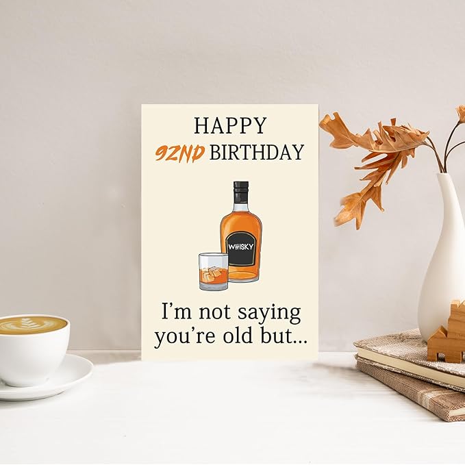 Funny Whiskey 92nd Birthday Card, 92nd Birthday Gifts for Men Women, Unique 92nd Birthday Decorations for Husband Wife, Best 92 Year Old Birthday Card Gifts for Grandpa Grandma