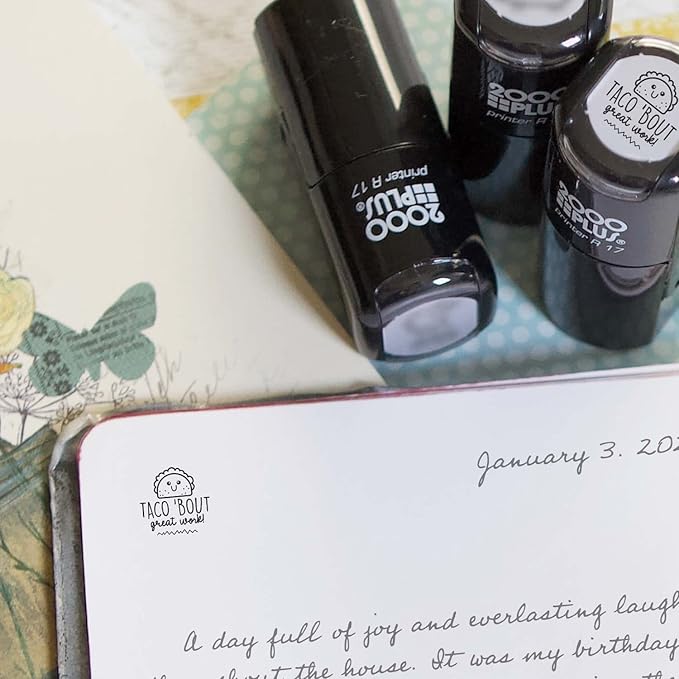 Taco Bout Great Work Stamp / 2000 Plus Self Inking Teacher Stamper / 9/16" Small Black Imprint Taco Pun Planner Worksheet School Homework Classroom Stamp