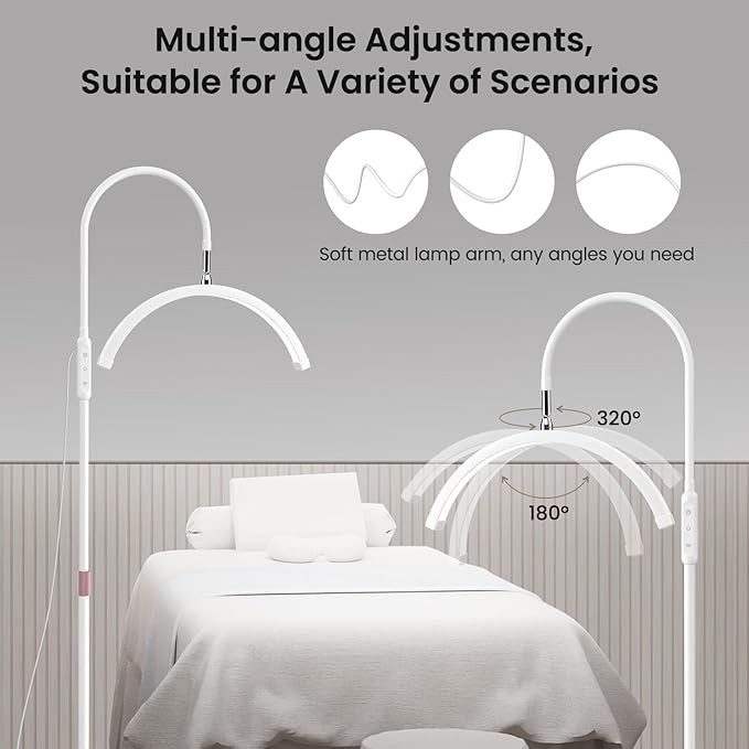 Lash Light for Eyelash Tech, Half Moon Light for Lashes and Estheticians, LED Floor Lash Lamp for Eyelash Extensions, Nail Art, Tattoo Art and Skincare (White)