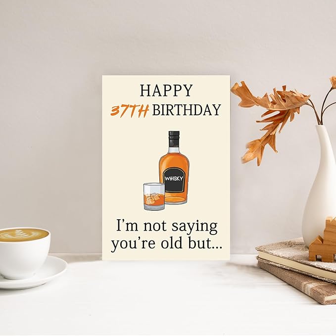 Happy 37th Birthday Card, Funny 37th Birthday Decorations for Her Him, Unique 37th Birthday Gifts for Women Men, Whiskey 37 Year Old Birthday Gifts Decor Ideas