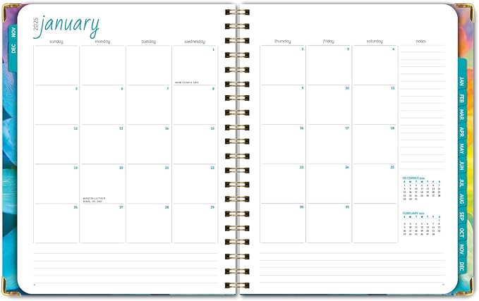 HARDCOVER 2025 Planner, 8.5"x11": 14 Months (November 2024 - December 2025), Daily Weekly Monthly Planner, Yearly Agenda, Bookmark, Pocket Folder and Sticky Note Set (Rainbow Petals)