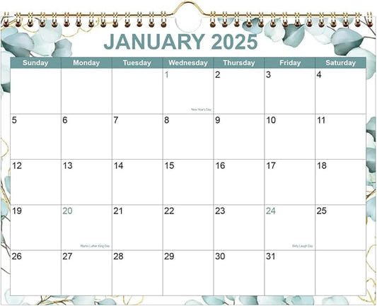 Calendar 2025, Wall Calendar from January 2025 - June 2026, 18 Months Calendar with Premium Paper, Twin-Wire Binding & Hanging Hook, 8.5" x 11", Green Leaf