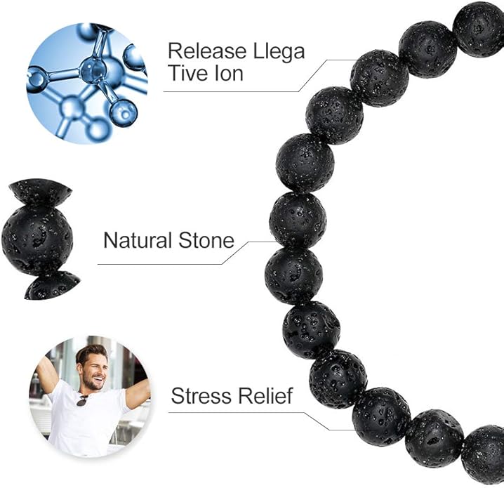 M MOOHAM Natural Stone Bracelets for Men - 8mm Tiger Eye | Matte Agate | Lava Rock Bracelets for Men Teen Boys Gifts Birthday Anniversary Christmas Gifts for Men Teens
