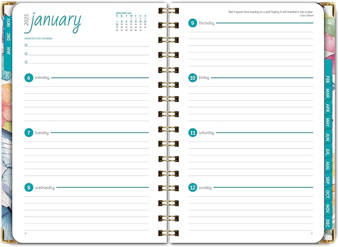 HARDCOVER 2025 Planner, 5.5"x8": 14 Months (November 2024 - December 2025), Daily Weekly Monthly Planner, Yearly Agenda, Bookmark, Pocket Folder and Sticky Note Set (Watercolor Butterflies)