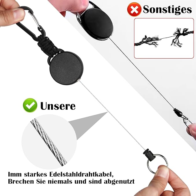 Retractable Keychain Heavy Duty Carabiner Badge Holder Retractable Badge Reel ID Holder Steel Retractable Cord and Paracord Extendable Key Ring 4 Pack