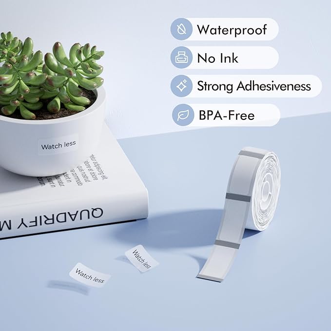 NIIMBOT Label Maker Tape for D11/D110/D101 Label Maker, 14 x 30 mm (0.55'' x 1.18'')-210 Tapes/Roll for Home Office Labeling Tape Replacement, Clear