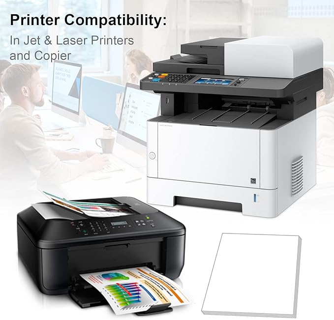 OausTect Full Page Labels 8.5 X 11 Sticker Paper for Laser & Inkjet Printer Printable Permanent Adhesive Mailing Shipping Address Label, Matte White, 100 Sheets -100 Labels (8165/5165)