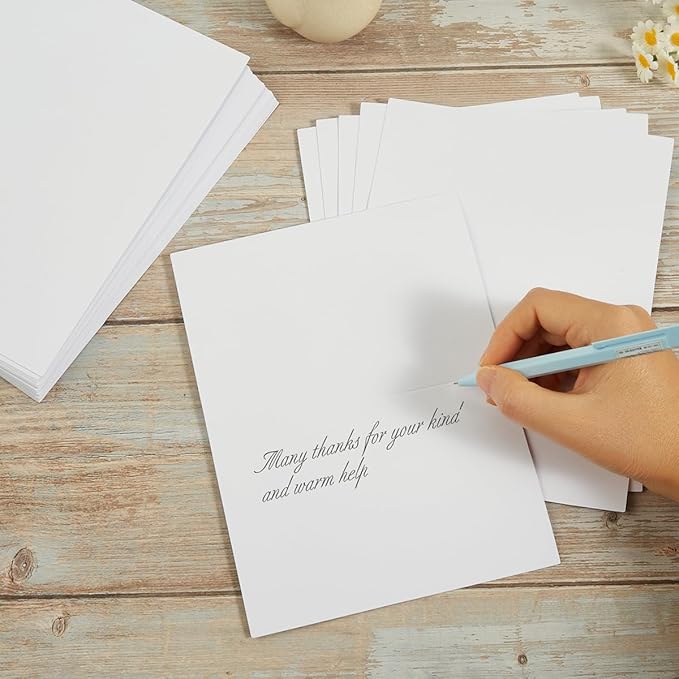 50 Pack Blank Cards Folded Cardstock Thank You Blank Greeting Cards for Invitations, Wedding, Greeting Cards, All Occasion DIY, 3x5 Folded Cards White