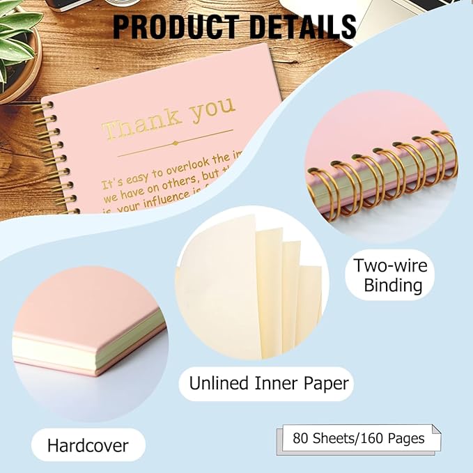 Thank You Pink Gold Hardcover 160 Pages Spiral Notebooks, Funny Thank You Gifts for Women Men Coworkers Leader Mentor, Appreciation Gifts for Employees, Thanksgiving Gifts for Colleagues Leaders