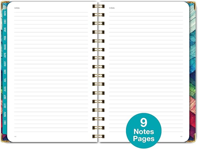 HARDCOVER 2025 Planner, 5.5"x8": 14 Months (November 2024 - December 2025), Daily Weekly Monthly Planner, Yearly Agenda, Bookmark, Pocket Folder and Sticky Note Set (Rainbow Oak)