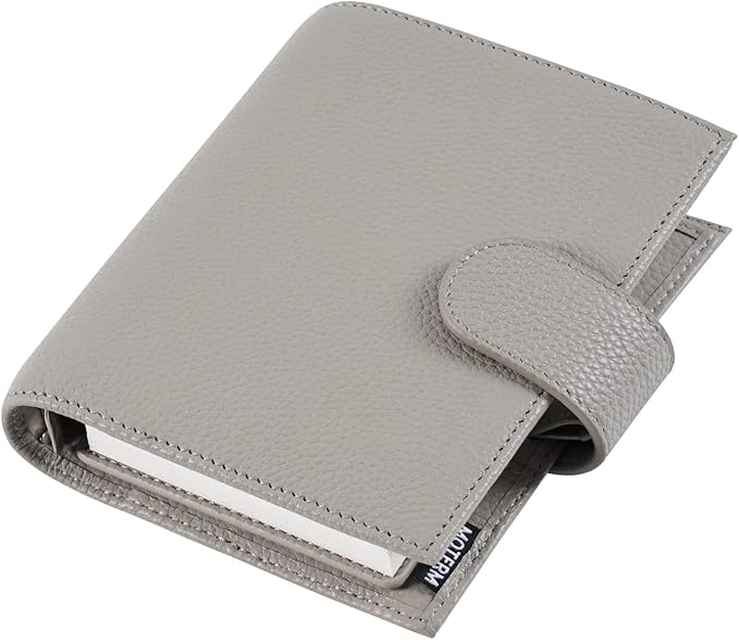 Moterm Pocket Regular Rings Planner - Genuine Leather Binder Organizer (Pebbled-Gray, 19mm Ring)
