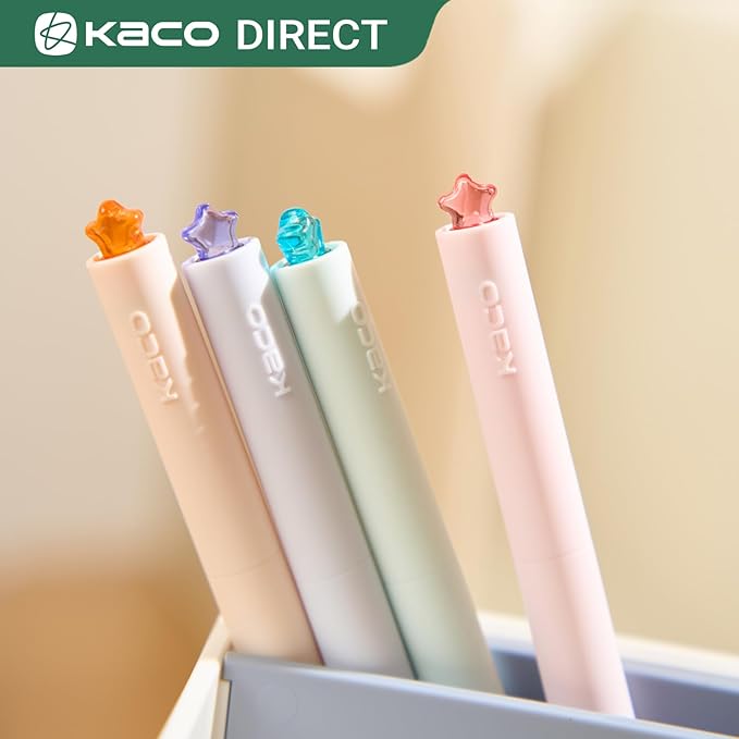 Kaco FIRST Gel Pens Cute Stationery Black Ink, 0.7 mm Medium Point, Aesthetic Cute Star Pens for Journaling (4 Bright Colors)