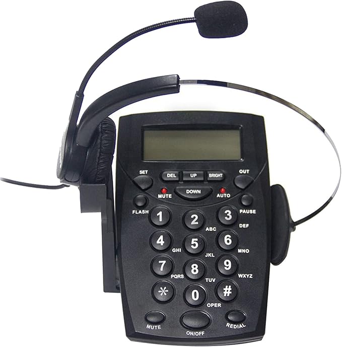 Call Center Headset Telephone with Noise Cancellation Headphone Microphone and Dialpad for House Call Center Office Home, Corded Landline Phone with Headsets, Black, 5001