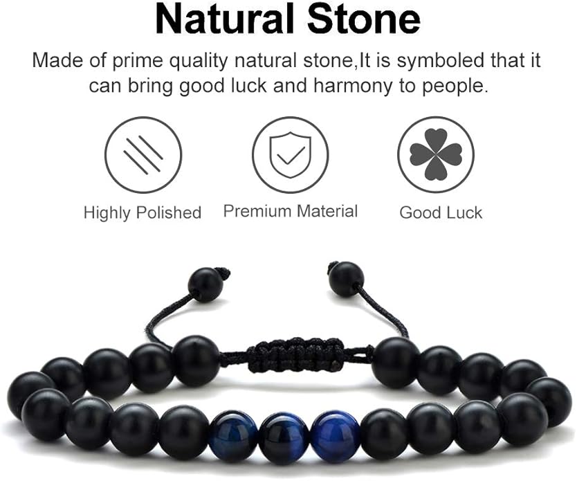 M MOOHAM Natural Stone Bracelets for Men - 8mm Tiger Eye | Matte Agate | Lava Rock Bracelets for Men Teen Boys Gifts Birthday Anniversary Christmas Gifts for Men Teens