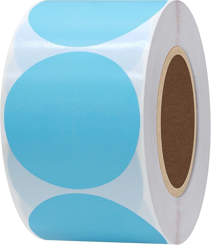 Hybsk 2 inch Circle Color Direct Thermal Stickers Shipping Labels for Barcodes,Name Tag,DIY Logo Design,QR Code–Compatible with Zebra,Rollo,Munbyn,and More-750 pcs per roll(2 inch,Light Blue)