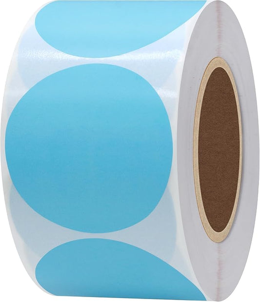 Hybsk 2 inch Circle Color Direct Thermal Stickers Shipping Labels for Barcodes,Name Tag,DIY Logo Design,QR Code–Compatible with Zebra,Rollo,Munbyn,and More-750 pcs per roll(2 inch,Light Blue)