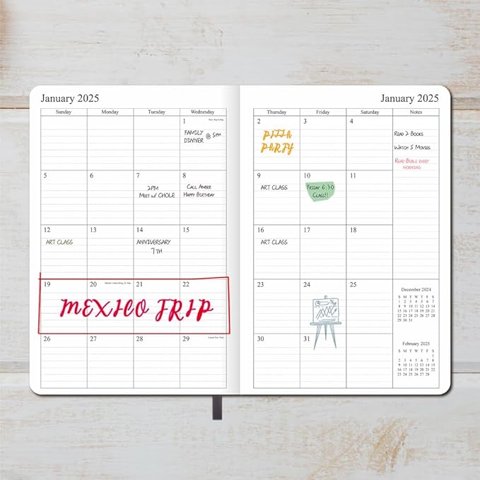 2025 Planner - Weekly and Monthly Planner Jan 2025 - Dec 2025, Holidays, Contacts and Notes Pages, Vegan Leather Cover, Elastic Closure, 5.5”x8.25”, Grey