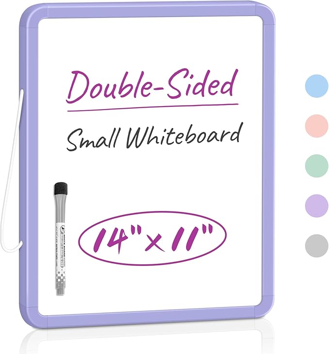 Small Double-Sided White Board Dry Erase Board For Wall, 14"x11" Hanging Whiteboard for Door, Mini Dry Erase Board with a black dry erase marker, Small Whiteboard for Kids Students, Back To School, Pu