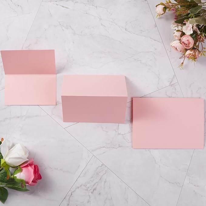 50 Pack Blank Cards Folded Cardstock Thank You Blank Greeting Cards for Invitations, Wedding, Greeting Cards, All Occasion DIY (Pink, 4x6)