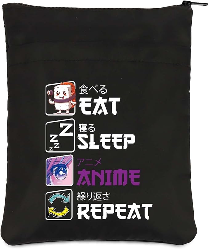 PLITI Eat Sleep Anime Repeat Cute Kawaii Manga Gift Anime Book Sleeve Anime Lover Gift Japanese Anime Fans Gift (Sleep Anime Repeat BSBL)