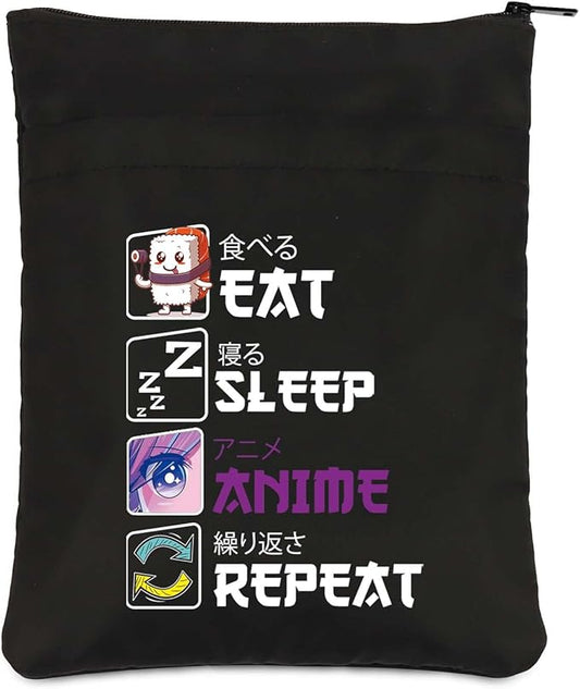 PLITI Eat Sleep Anime Repeat Cute Kawaii Manga Gift Anime Book Sleeve Anime Lover Gift Japanese Anime Fans Gift (Sleep Anime Repeat BSBL)