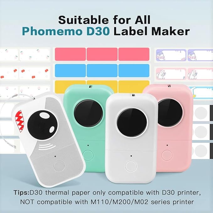 Phomemo Labels-D30 Adhesive Thermal White Label Paper 1/2" X 1 1/2" (12mm X 40mm) 160 Labels/Roll, Black on White, 3 Roll, for Home,Kitchen,School,Office,Gift,Organization
