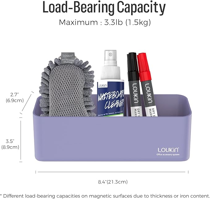 loukin Magnetic and Adhesive Marker Holder, Dry Erase Accessory Tray, Magnetic Storage Organizer for Whiteboard, Glass or Refrigerators (Purple)