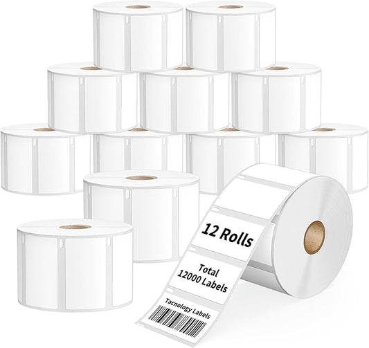 12 Rolls 12000 Labels 2-1/4" x 1-1/4" Direct Thermal Labels Compatible DYMO 30334 Barcodes Address Replacement - Tacnology Label Used with DYMO Labelwriter 450, 4XL, Rollo & Zebra Desktop Printers