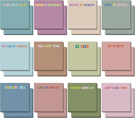 Yinder 24 Pcs Inspirational Sticky Notes with Lines Cute Motivational Sticky Notes Pad Employee Appreciation Gifts Bulk for Teacher Nurse Coworkers Office Supplies 3 x 3''(Morandi Color,Motivational)