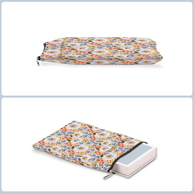 Watercolor Floral Pattern Book Lovers Gifts Waterproof Book Sleeve Book Pouch Book Protector with Zipper and Front Pocket BookCover Case for Women Girl Bride Sister Book Accessories Book Club Gifts